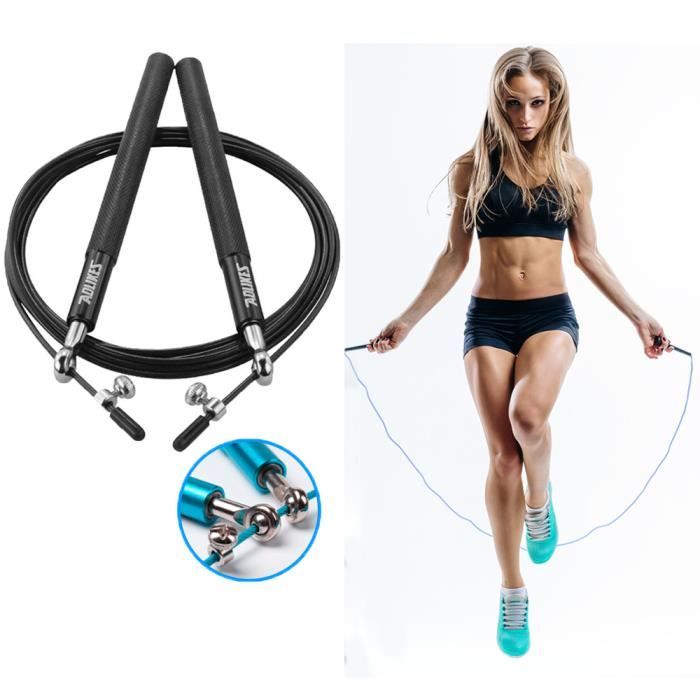 Corde à Sauter de Vitesse Crossfit Réglable avec Roulement à Bille Adulte Enfant avec Tube Antiusure Sac Fourre tout Noir 3M