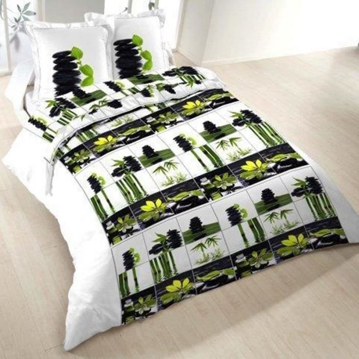Housse de couette 200x200 cm avec ses 2 taies Zen Relax coton Vert