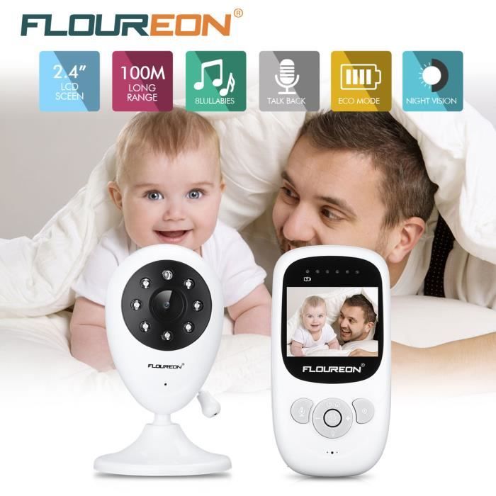 FLOUREON Bébé Moniteur 2.4 Pouces,Baby Phone Caméra Numérique de Sécurité Sans Fil,Surveillance de la température,Gris
