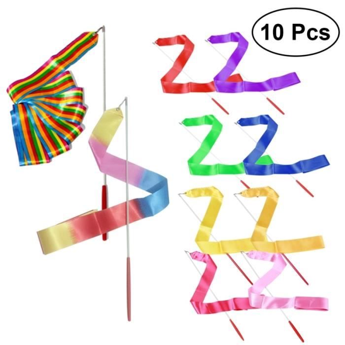 10 pcs 3.2 M Rythmique Art Gymnastique Ruban avec Bâton Enfants Danse Streamers Riband Twirling RUBAN DE GYMNASTIQUE RYTHMIQUE