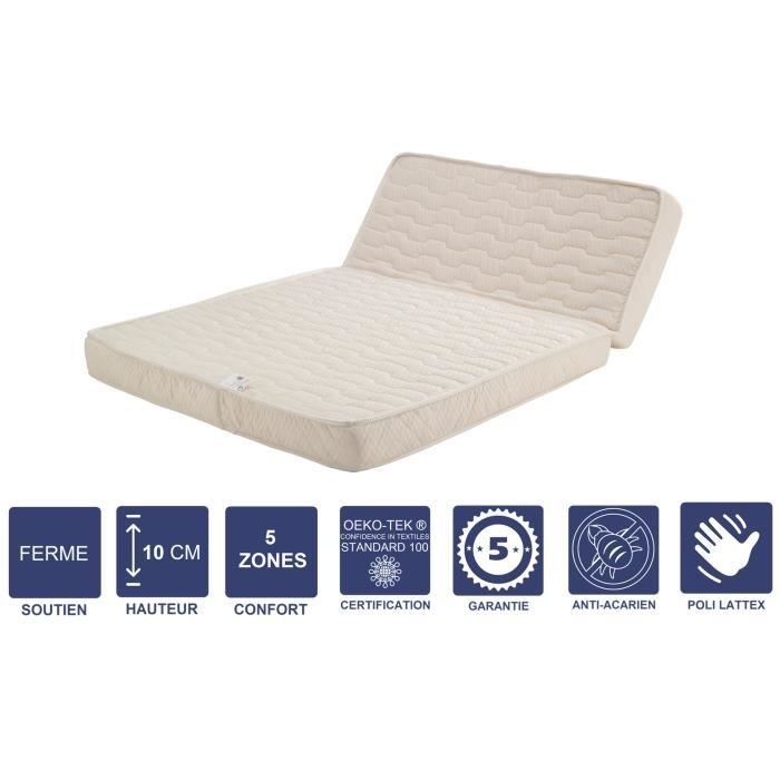 Matelas Ferme Pour tous BZ + Alèse 140x190 x 10 cm + Oreiller Visco - Découpe Assise 60 cm - 5 zones de Confort - Noyau Poli Lattex