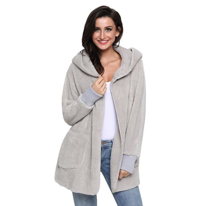 DoringIN-Manteau Femme cardigan À Capuche Couleur unie