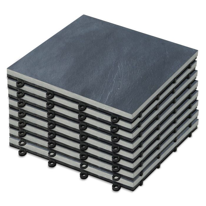 Lot de 8 dalles de terrasse clipsables en pierre noire - dimensions 30 x 30 cm