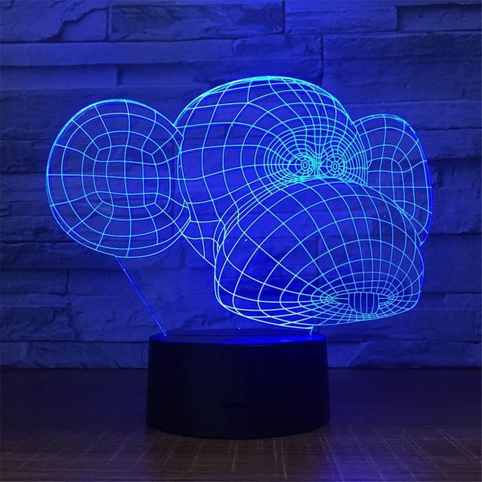Décoratif USB Monkey 3D télécommande optique ILLusion Night Light 7 couleurs table à langer à côté de la lampe veilleuseDD799012