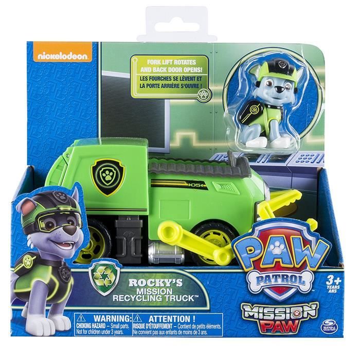 Paw Patrol Mission Camion de recyclage de la mission de Paw Rocky véhicule de base avec la figure
