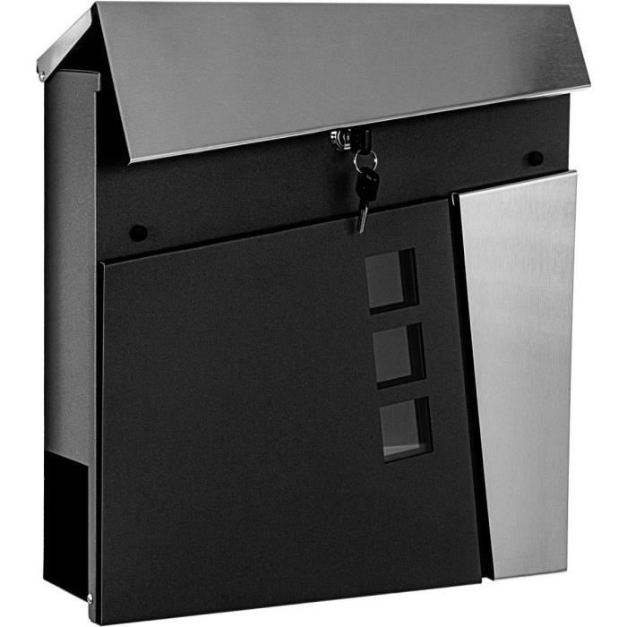 STILISTA® Boîte aux lettres murale "Cologne", métal thermolaqué et acier inoxydable, L 37 x H 37 x P 11 cm, couleur noir