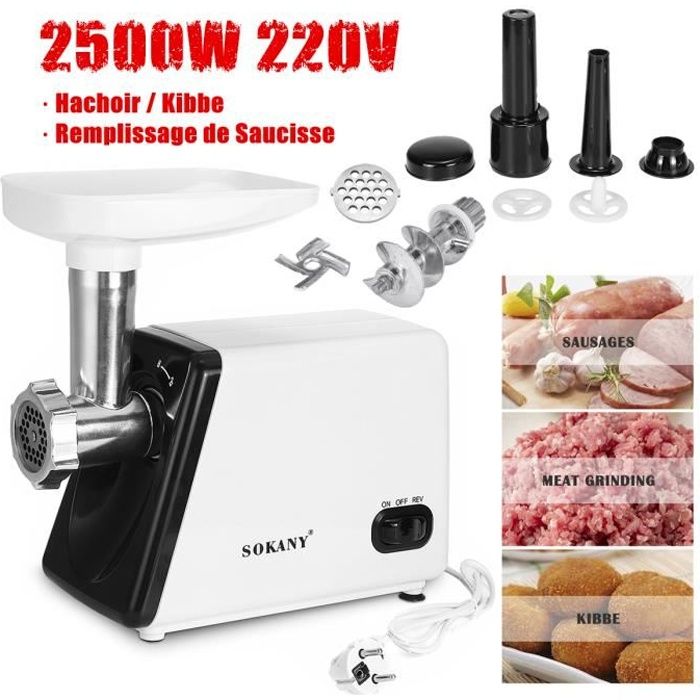 SOKANY Hachoir à Viande Saucisses Electrique 2500W - Tube Acier inoxydable - Broyeur Multifonction Cuisine Maison