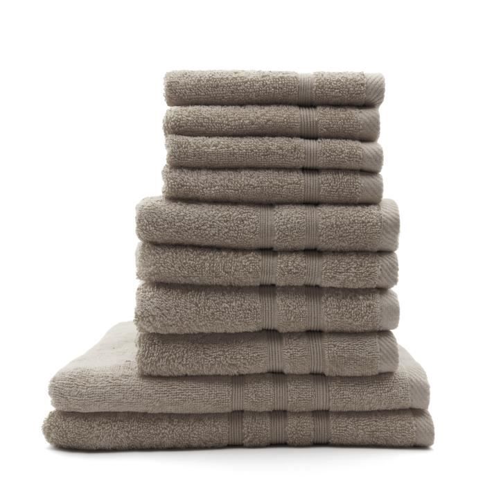 TODAY Lot de 4 Serviettes de bain 30 x 50 cm + 4 Serviettes de bain 50 x 100 cm + 2 Draps de bain 70 x 130 cm Mastic - 100% coton TO