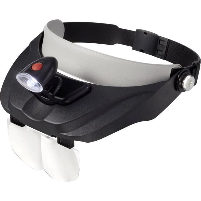 Loupe frontale avec éclairage LED Facteur de grossissement: 1.2 x, 1.8 x, 2.5 x, 3.5 x Taille de la lentille: (L x l) 101 mm x 55