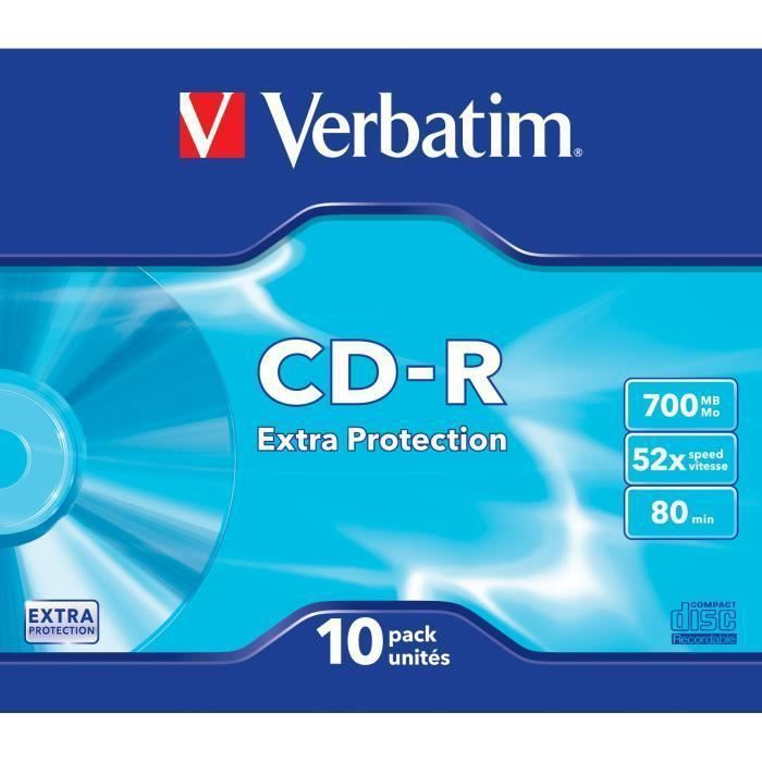 Verbatim CD-R Extra Protection, CD-R, 700 Mo, 10 pièce(s), 80 min, 52x, Petit boitier