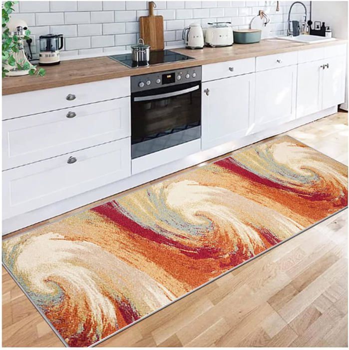 Tapis De Cuisine CREARREDA 120x50cm - Vinyle Antidérapant - Lavable - Fabriqué En Italie - Orange