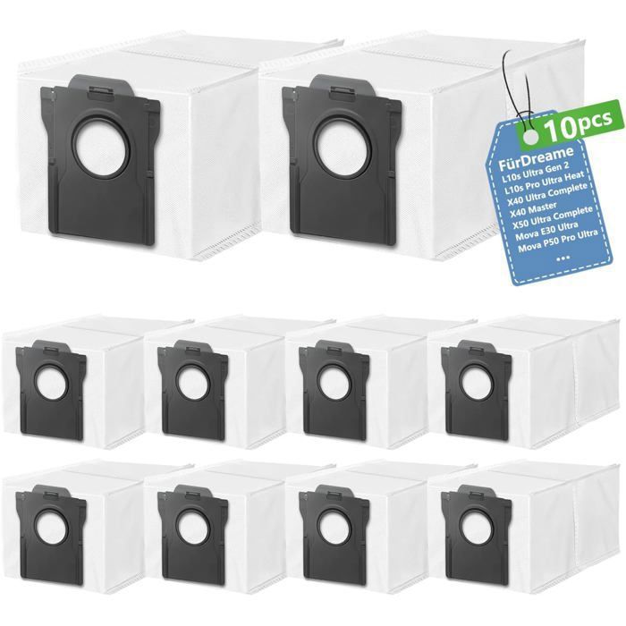 Dreame L10s Pro Ultra Heat Applicable Accessoires Pour Ultra Complete / X40 Pro / S30 Pro Ultra Robot Aspirateur Piu00e8ce De Rechange, Brosses U00e0 Rouleau + 6 Chiffon + 2 Sac U00e0