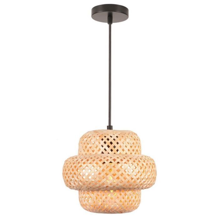 WOTTES Lustre Suspension Luminaire Suspension Bambou Rotin Naturel Ø23*18cm 1PCS pour Chambre Salle à Manger Cuisine