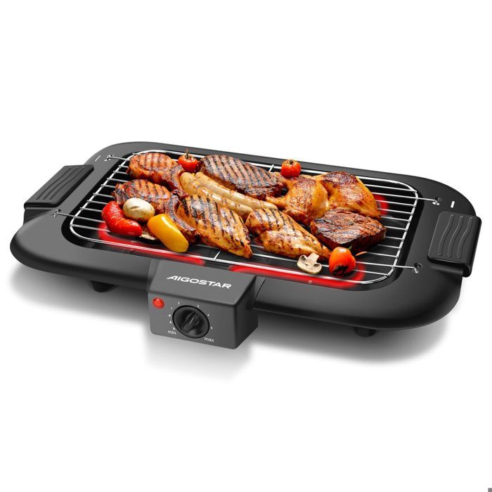 Barbecue électrique 2000W Sans Fumée - Intérieur/extérieur - Surface Anti-adhésive - 6 Températures