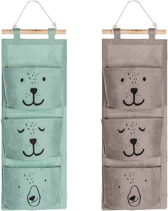 2 pices sac de rangement mural 3 poches sac en tissu de lin panier pochette de rangement tanche pour lunettes distance HORLOGE
