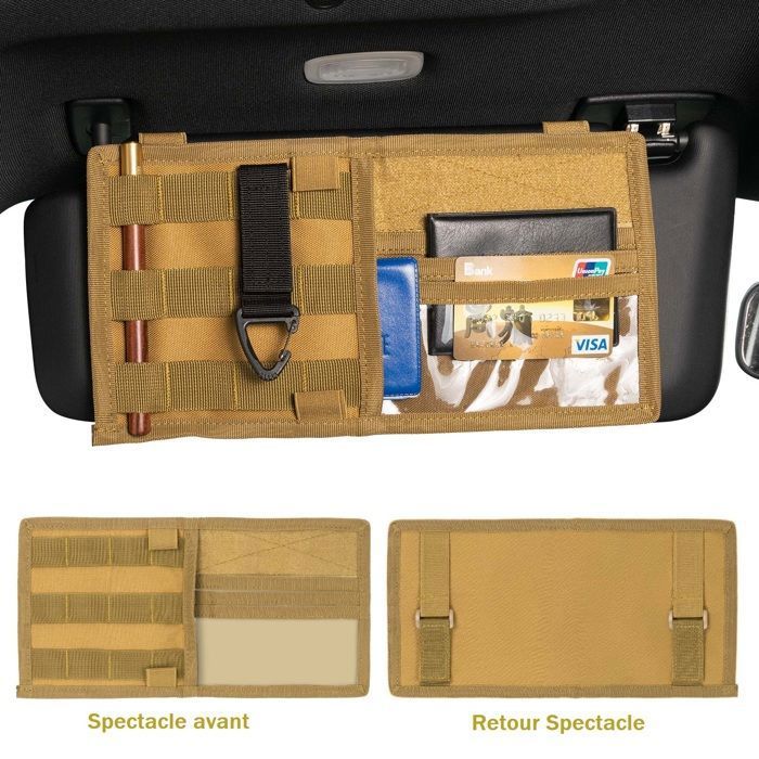 Da By Organiseur De Pare-soleil En Cuir Pour Voiture, Organiseur De Poche Pour Accessoires Intérieurs De Voiture - Pochette De Rangement Pour Coffre De Voiture, Avec Filet Multi-poches Et Fermeture - 5