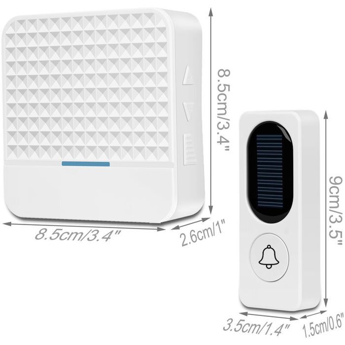Sonnette sans fil Sonnette solaire électronique sans fil blanche 85  85  26 cm 9  35  15 cm