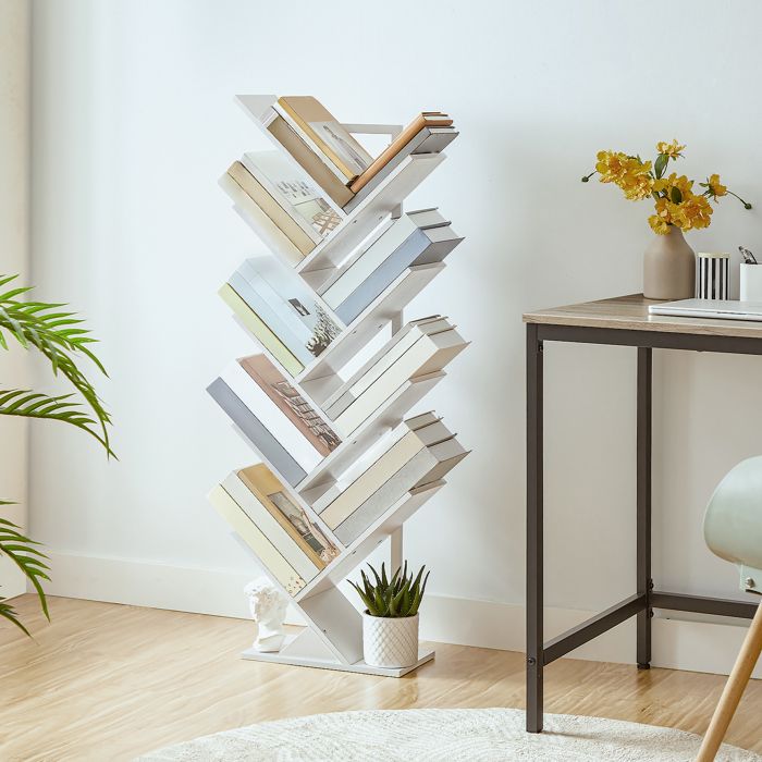 Bibliothèque En Forme D'arbre Relaxdays - Blanc, Dimensions 55 X 30 X 16 Cm, 5 Niveaux, Charge Max 8 Kg