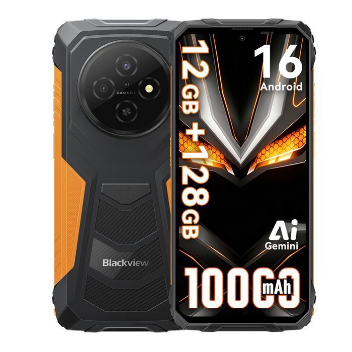 Smartphone Robuste BLACKVIEW FORT Telephone Incassable Android 16 6.56 HD+12Go+128Go/TF 2To10000mAh Batterie16MP+8MP Orange