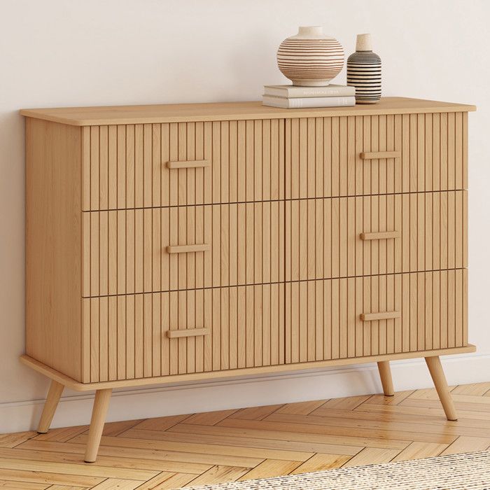 IDMARKET Commode 6 tiroirs JULIETTE 110 cm effet lattes tasseau bois coloris chêne IDMARKET Commode 6 tiroirs JULIETTE 110 cm effet lattes tasseau bois coloris chêne