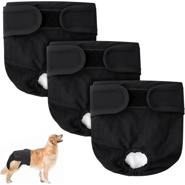 Lot de 3 couches réutilisables pour chiennes absorbantes lavables incontinence XL