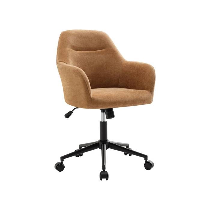 Chaise de bureau à roulettes ajustable métal et tissu camel - L 57 x P 57 x H 85/94.5cm - Stan Chaise de bureau à roulettes ajustable métal et tissu camel - L 57 x P 57 x H 85/94.5cm - Stan