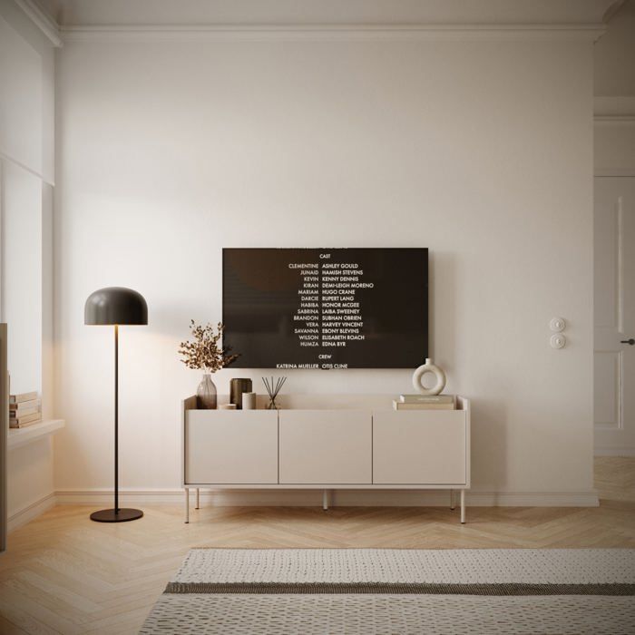 SELSEY Meuble tv 3 portes, 140 cm, gris cachemire / couleur ch&ecirc;ne
