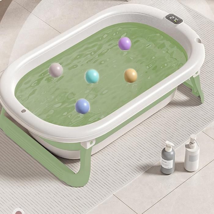 Baignoire Bébé Pliable Super Bebe - Gris, Avec Coussin Et Thermomètre Intégré, Ovale