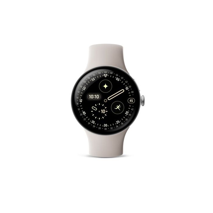 Montre connectée Google Pixel Watch 4 45 mm Bluetooth Argent Poli avec bracelet sport fluoroélastomère Porcelaine