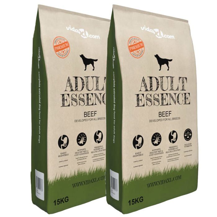 Croquettes pour chiens - vidaXL - Adult Essence Beef - Prébiotiques - 2 x 15 kg