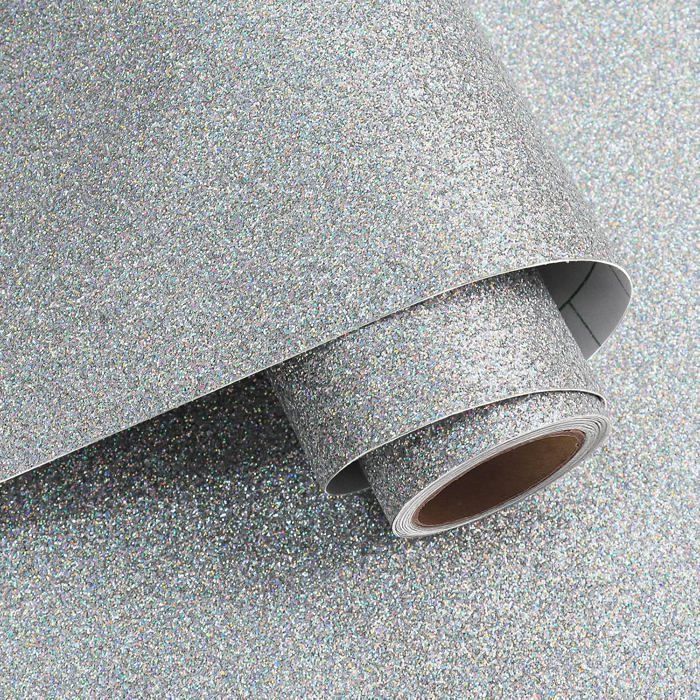 Papier Peint Argenté Pailleté Papier Adhésif Décoratif 40cmx200cm Film Adhesif pour Meuble Rouleau Adhesif Mural Stickers Meuble