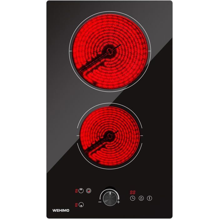 Plaque de Cuisson Vitrocéramique - WEHIMO - 2 Feux - 3400W - Noir - Sécurité enfant
