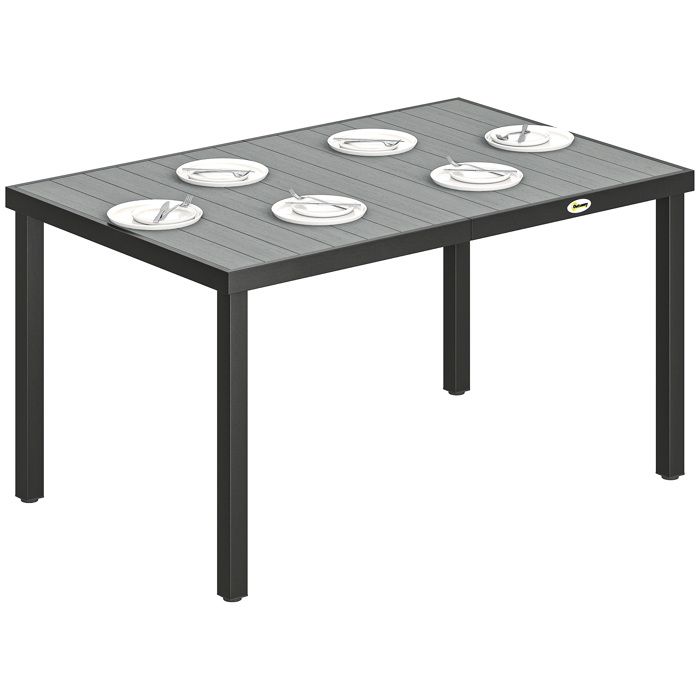 Table de jardin - Outsunny - 4 à 6 personnes - rectangulaire - plateau à lattes et pieds en acier - 140 x 90 x 74 cm - gris