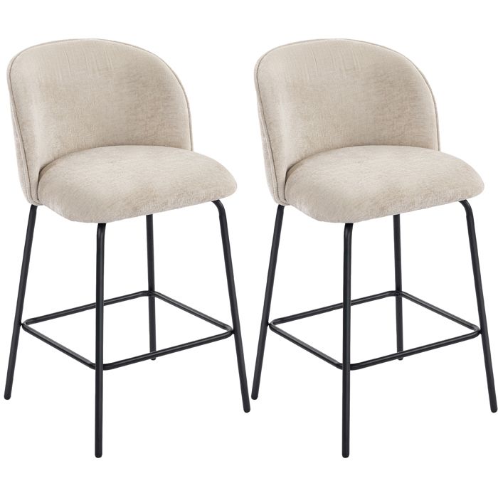 Lot de 2 tabourets de bar - HOMCOM - repose-pieds et dossier - hauteur dassise 68 cm - tissu en chenille - beige Lot de 2 tabourets de bar - HOMCOM - repose-pieds et dossier - hauteur dassise 68 cm - tissu en chenille - beige