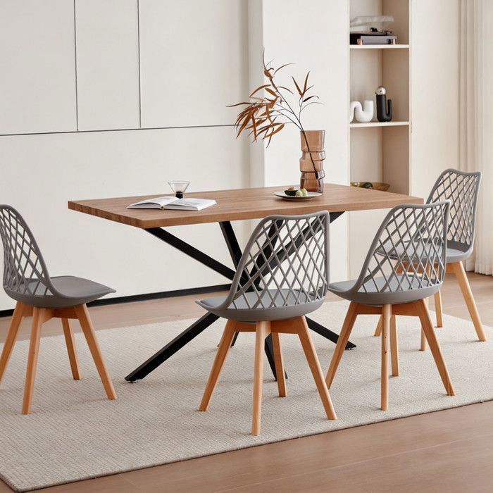 Ensemble Table et Chaises à Manger -HJhomeheart - Table MDF Couleur noyer 140cm - avec 4 Chaises Scandinaves Gris