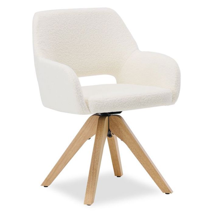 Chaise rembourrée Tissu Teddy Blanc pivotant avec accoudoirs Salle à manger Chaise rembourrée Tissu Teddy Blanc pivotant avec accoudoirs Salle à manger