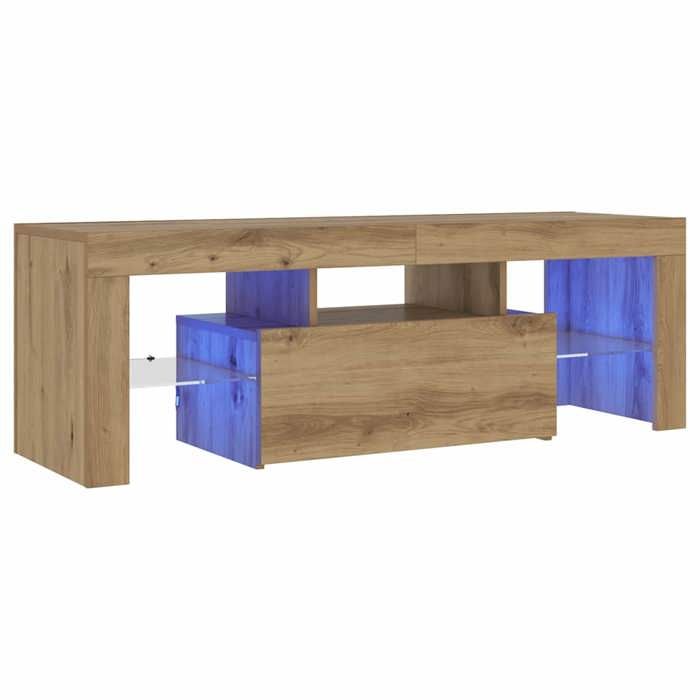 Meuble TV avec éclairage LED élégant - ECOHOME - bois dingénierie - chêne artisanal - 120 x 365 x 40 cm - 1 porte - 3 étagères@949