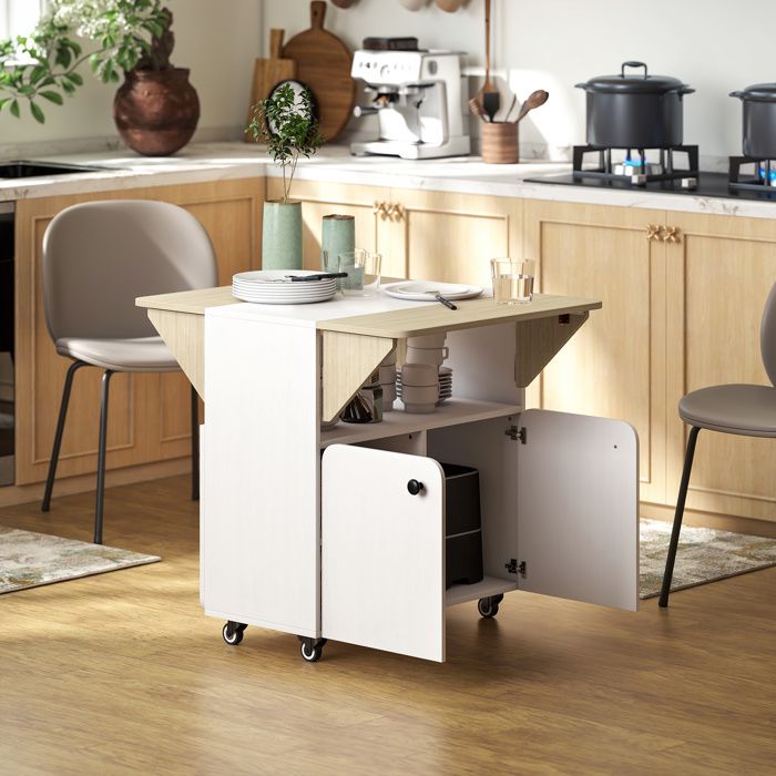 Table repas - MINIMAL - Extensible 4 places - 70x83x75 cm - Rangement intégré - Roulettes avec frein Table repas - MINIMAL - Extensible 4 places - 70x83x75 cm - Rangement intégré - Roulettes avec frein