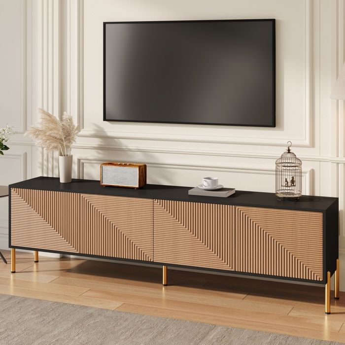 Meuble TV LEMLIT Moderne 179x35x53 5 cm Meuble TV Bas Salon Support TV Design Bicolore