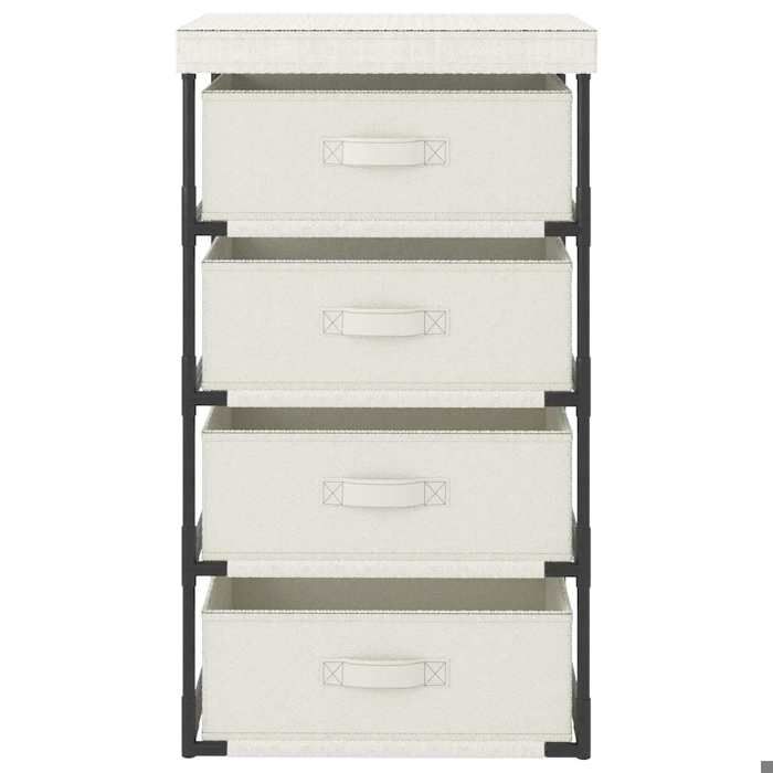 “Winter SaleTOP Buffet bahut Crème - Étagère de rangement avec 4 paniers en tissu Acier Crème PRO67999