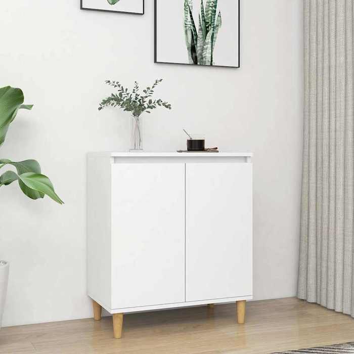 Blanc Buffet avec pieds en bois massif blanc bois dingénierie - Meuble Rangement LV32946
