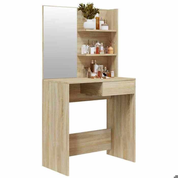 Magnifique Coiffeuse avec miroir Chêne sonoma 74 5x40x141 cm - design polyvalent - pour maison - Brun 26.88 kg 2026_388596