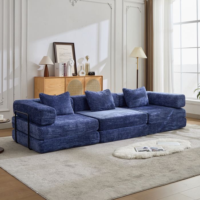 Canapé dangle Canapé convertible bleu foncé pour salon chambre en tissu chenille pour intérieur
