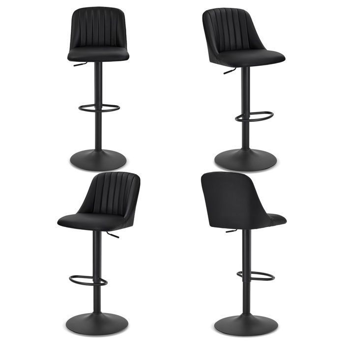 GOEURVANT Lot de 4 Tabourets de Bar Similicuir Noir Pivotant 360° Hauteur Réglable Chaise Haute Ergonomique Cuisine Comptoir