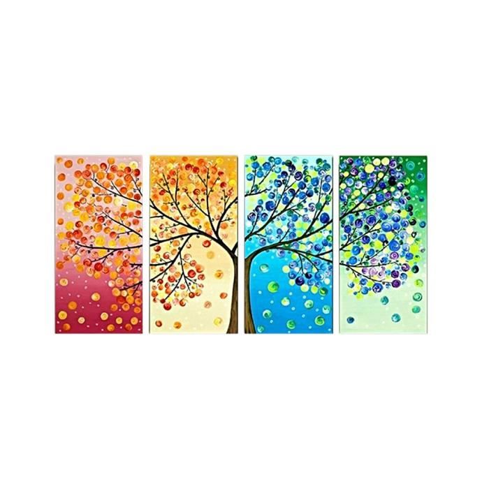 Tableau 4 Panneaux Arbres De La Saison Peinture Picture Art Mural Toile D Impression Salle De Decor A La Maison Achat Vente Tableau Toile Cdiscount