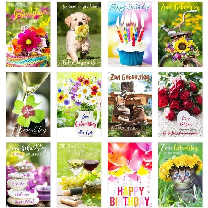 Lot De 12 Cartes D Anniversaire Avec Enveloppecarte De Vœux D Anniversaire Happy Birthday Pour Homme Et Femme 961 Cdiscount Beaux Arts Et Loisirs Creatifs