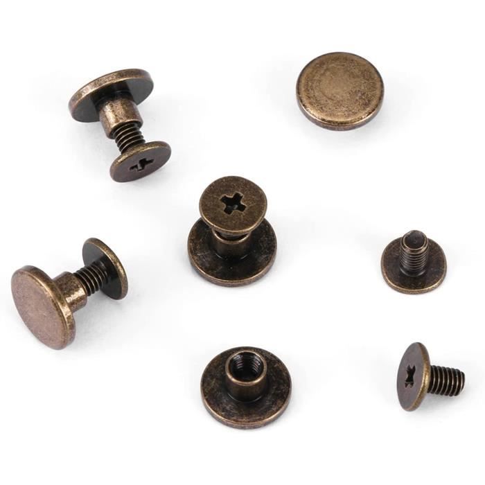 20 Pièces Rivets Cuir Bronze Écrous À Tête Plate Cuivre Vis Reliure ...