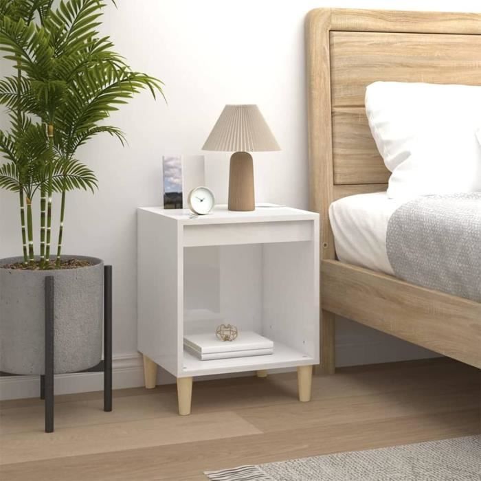 Meuble à Roulettes Blanc Brillant Homgoday - 46x36x59cm - Bois Multicouche - Rangement Bureau étagère - 2 Roues Bloquables