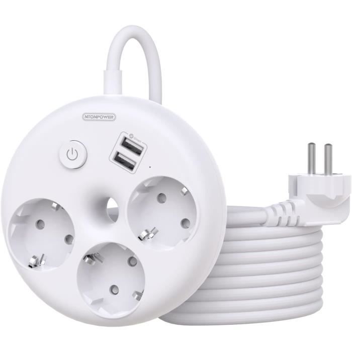 Mini Multiprise Bagel Shape Multiprise Plate 3 Prises Avec 2 Usb, Longue Multiprise ...