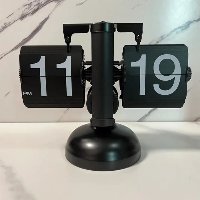 Horloge De Bureau Mécanique à Rabat Automatique – Design Bois Et Métal – Facile à Lire